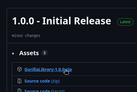 screenshot of gorillalib git releases